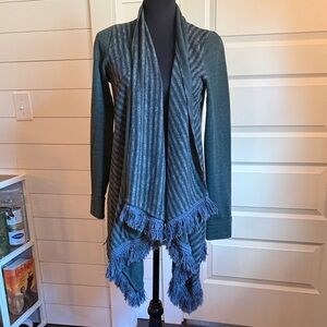 Anthropologie Fringed Teal and Gray Women's Sweater